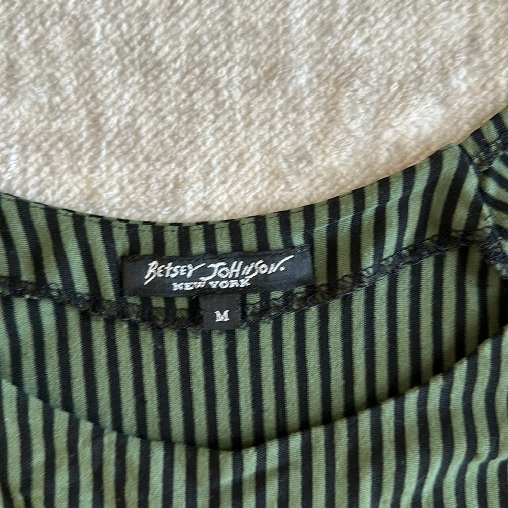 Vintage Betsey Johnson green and black striped dress size Med. - Picture 2 of 6